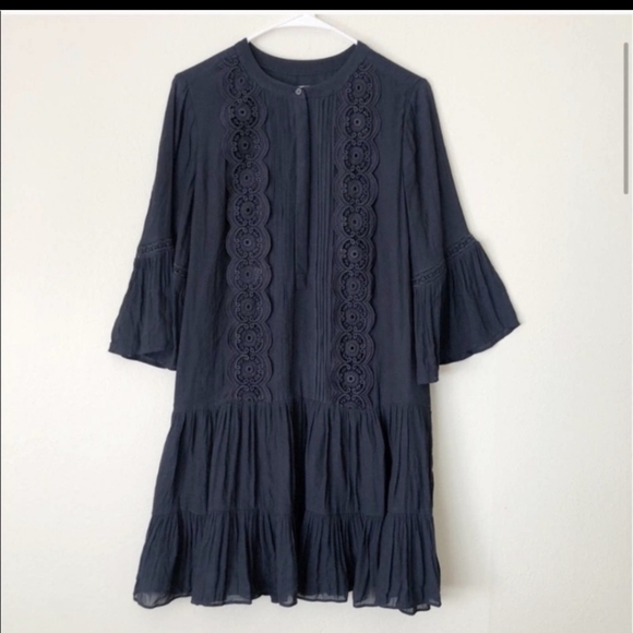 Loft Ruffle and Lace Navy Dress - Picture 2 of 9